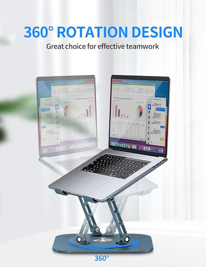 Adjustable Laptop Stand with 360 Rotating Base, Computer Stand for Laptop Ergonimic Foldable Laptop Riser for Desk Compatible with MacBook Pro/Air Notebook up to 16 Inches, Navy