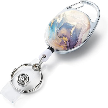 Badge Reels Retractable，Double Sided Color Print Pattern Retractable Badge Holders，with Retractable Keychain, Badge Clip and Key Ring，Durable Nylon Retractable Rope