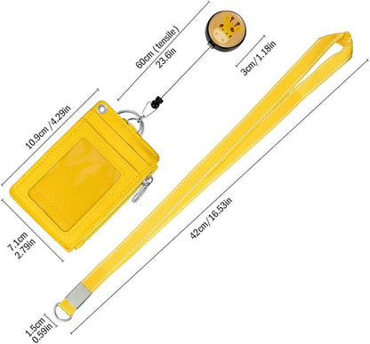 Cute Badge Holder Retractable Lanyard Reel Clip with Heavy Duty Carabiner, 1 Clear ID Window, and 4 Card Slots in 2 Sided for Students Teens Boys Girls Women (01 Yellow Deer)