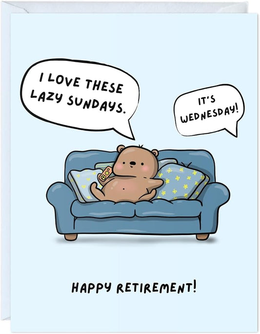 ALY LOU Funny Retirement Card, Sarcastic Card For Mom Dad Husband Wife Friend/Congratulations Greeting Card (I Love These Lazy Sundays… Happy Retirement!)