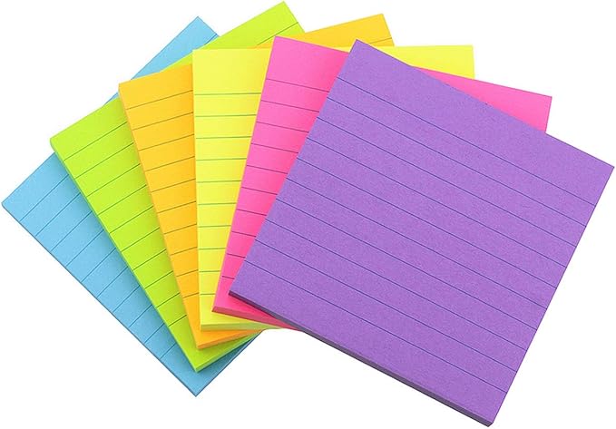 Early Buy Lined Sticky Notes with Lines 4x4 Self-Stick Notes 6 Bright Color 6 Pads, 60 Sheets/Pad