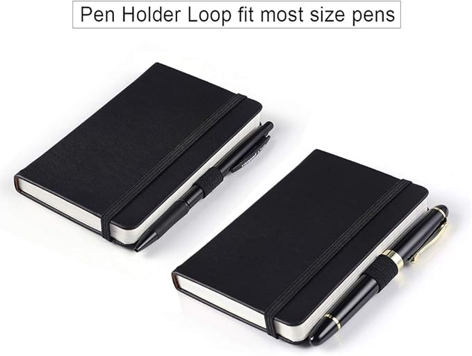 Vanpad (2 Pack) Pocket Notebook Small Hardcover Note Book 3" x 5.5", Mini Ruled Lined Journal, Leather Cover, with Pen Holder, Page Marker Ribbons, Inner Pockets, Black