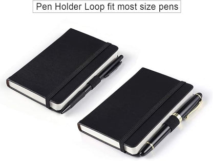 Vanpad (2 Pack) Pocket Notebook Small Hardcover Note Book 3" x 5.5", Mini Ruled Lined Journal, Leather Cover, with Pen Holder, Page Marker Ribbons, Inner Pockets, Black