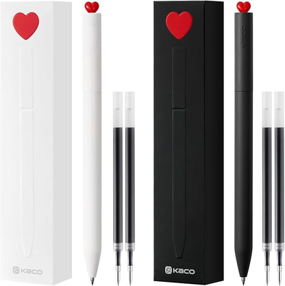 Kaco FIRST Gel Pens, Cute Stationery, 4 Pieces with Extra 8 Black Refills Cute Heart Star Pen Set (2 Star & 2 Heart)
