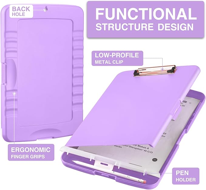 Sooez Clipboard with Storage, High Capacity Nursing Clipboard with Pen Holder, Clip Boards 8.5x11 with Storage, Low-Profile Clip, Lightweight Plastic Clipboard for Teachers, Lawers, Office Workers