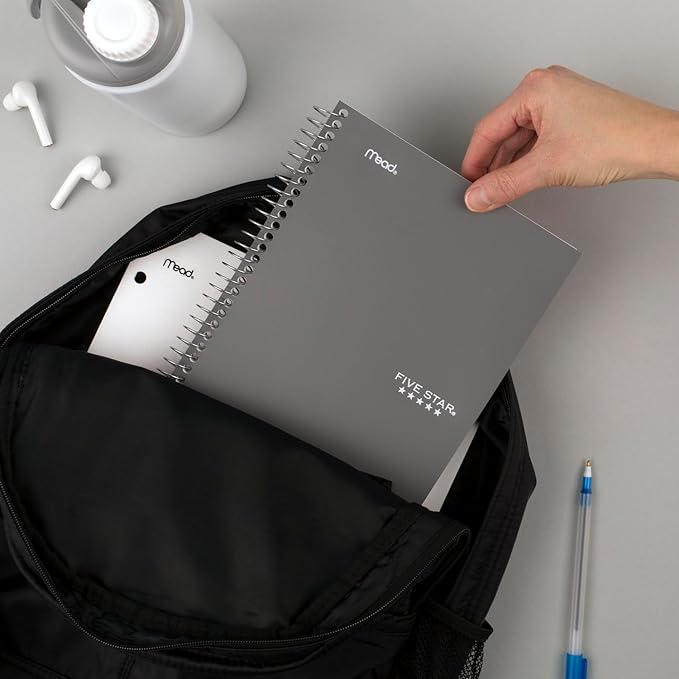 Five Star Spiral Notebook, 2 Subject, College Ruled, 9 1/2" x 6" 80 Sheets, Gray (840029AA3-ECM)