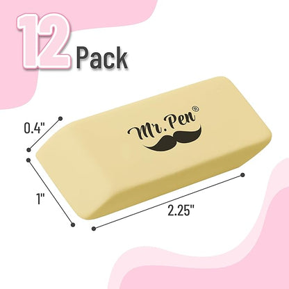 Mr. Pen- Erasers, 12 Pack, Yellow Pencil Eraser, Erasers for Pencils, Mr Pen Erasers, Erasers for School, Large Eraser, Block Erasers for School, Rubber Eraser, Large Erasers for School