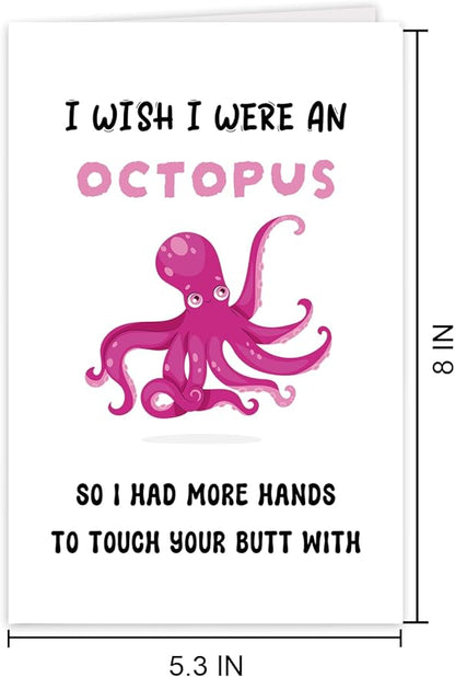 Funny Octopus Valentine's Day Card Gift For Husband, Wife, Boyfriend, Girlfriend - Rude & Humorous Cards For Women & Men