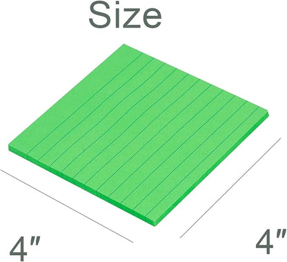 Vanpad Lined Sticky Notes 4x4 Inches, Big Green Ruled Self-Stick Pads, Easy to Post for Home, Office, Notebook, 8 Pads/Pack