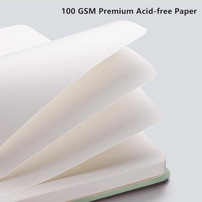 RETTACY Blank Journal Notebook, A5 Blank Journal with 192 Pages, 5.7'' × 8.3'' Medium Size, 68 LB/100 GSM Thick Paper, Leather Hardcover, for Sketching, Drawing, Painting (Sage Green)
