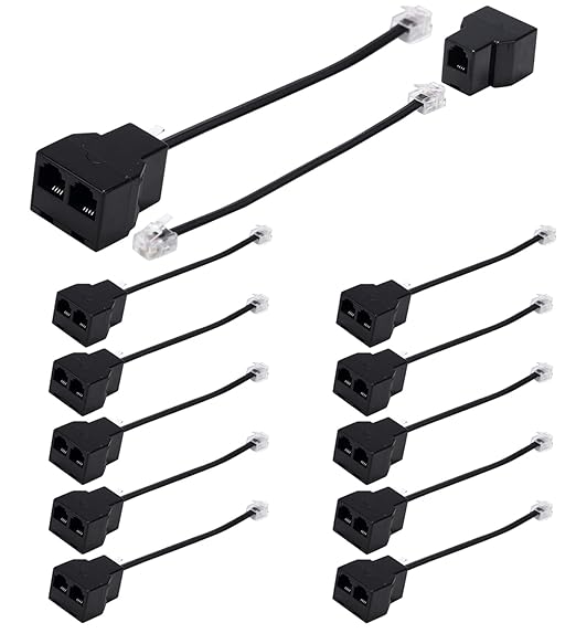 Phone Line Splitter,Telephone Splitter,with RJ11 6P4C Plugs,Suitable for Telephone,Fax Machine (Black /12 Pack)