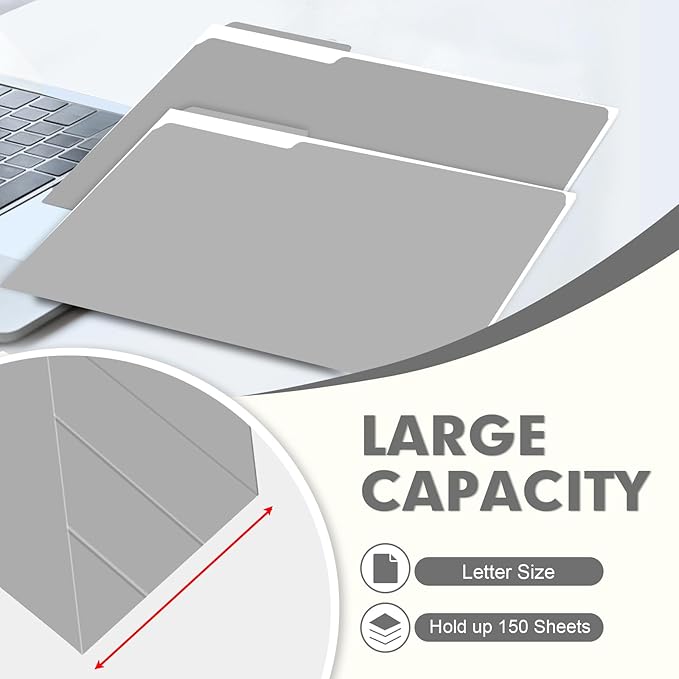 File Folder, PANDRI 120 Pack File Folder, 1/3 Cut Tab, Letter Size, Filing Folder for Office School Business, Grey