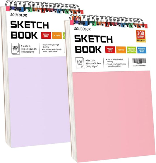 Soucolor 9"x12" Sketch Book 2-Pack: Easter Basket & Holiday Art Supplies for Kids Ages 5-15, Teens & Adults, Creative Gift Set for Birthdays, School Projects, and All-Season Crafting