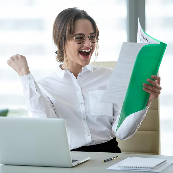 Cholemy 6 Pcs Plastic Pocket Folders with Prong 2 Heavy Duty Pockets Folders with 3 Prongs Letter Size Paper Folders Bulk File Plastic Folders with Fasteners for Office Workers (Green)