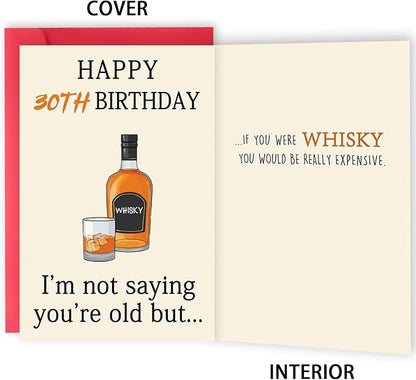 Funny 30th Birthday Decorations for Her Him, Unique 30th Birthday Card Gifts for Women Men, Whiskey 30 Year Old Birthday Gifts Ideas