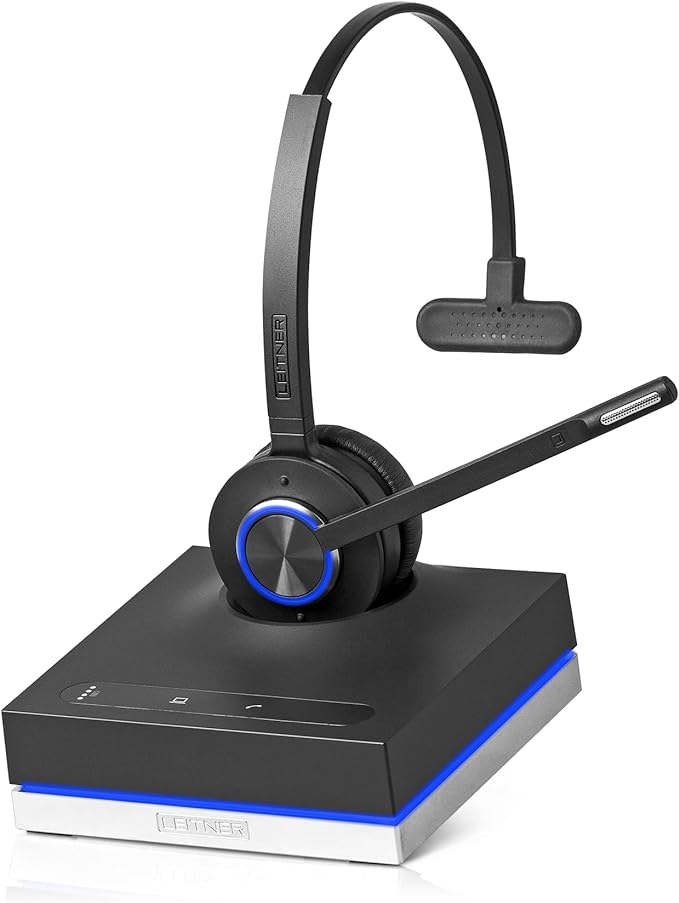 Leitner LH570 2-in-1 Wireless Office Headset with Mic - Computer & Telephone Headset (DECT Headset, not Bluetooth) - 5 Year Warranty - Phone Headsets for Office Phones