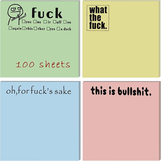 4PCs Funny Sticky Notes for Adults for Work,What The Fxck Sticky Notepads,Oh, for Fuck's Sake Novelty Notepads,4 Colors Funny Post It Notes,Funny Vulgarity Gifts for Friends,Coworkers