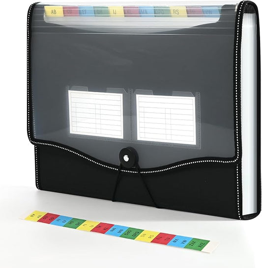 12-Pocket-Expanding File-Folder,Accordion-File-Organizer, A4/US Letter Size Paper Receipt Organizer Accordian Filing Folders (Black-T-12 Pockets)