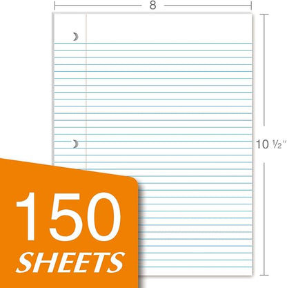 Kaisa Filler Paper Notebook Paper, College Ruled 8"x10.5" Loose Leaf Paper for 3-Ring Binders, 150 Sheet/pack,12pack (Total 1800 Sheets)