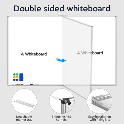 Large Whiteboard, Double Magnetic White Board for Wall, Dry Erase Whiteboard for Office Home & School (Silver, 72x48 inch)
