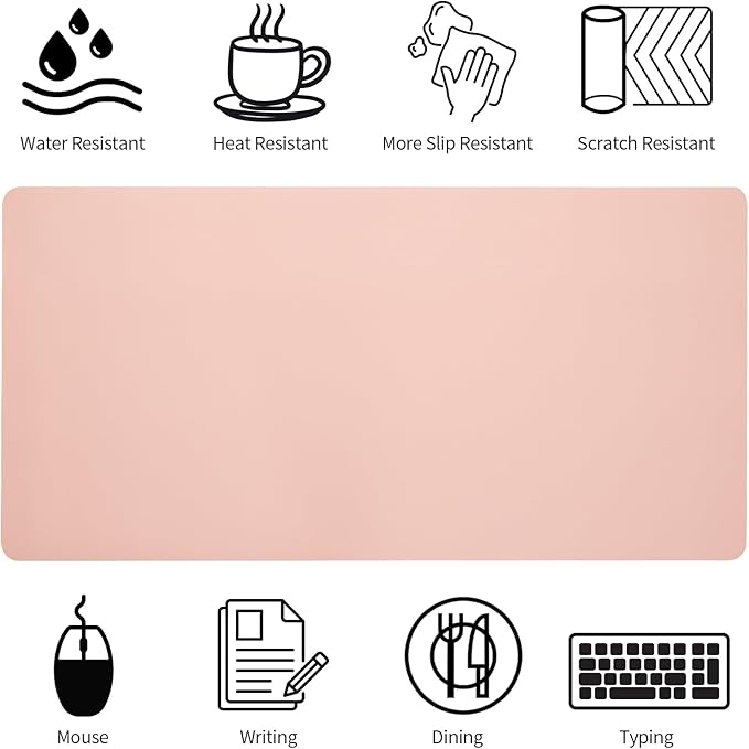 Bloss Pink Desk Mat, Waterproof Non-Slip Leather Desk Pad, Large Mouse pad, Computer Mat for Desk, Pink Desk Accessories Easy Clean for Office/Home(35.4×15.7 Inches)
