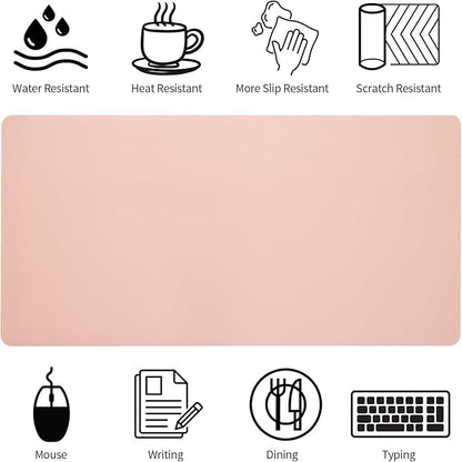 Bloss Pink Desk Mat, Waterproof Non-Slip Leather Desk Pad, Large Mouse pad, Computer Mat for Desk, Pink Desk Accessories Easy Clean for Office/Home(35.4×15.7 Inches)