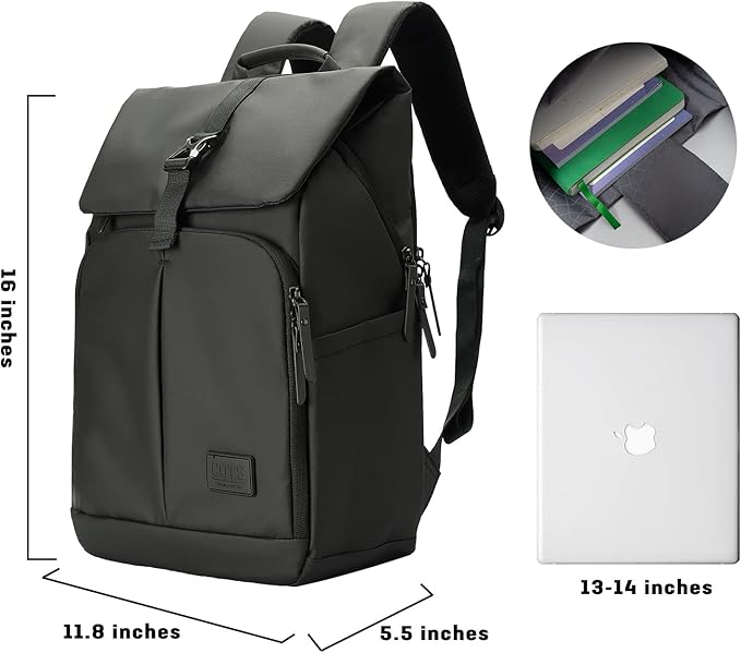 COTS Laptop Backpack, Black, Unisex, 15.6" Laptop Compartment, 15" 14" 13" Laptops, 16" x 11.8" x 5.5"