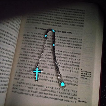 Vintage Metal Cross Bookmark, Unique Glow in The Dark Bookmark Gift for Students, Teachers, Book Lovers, Bookworms (Antique Silver Cross)