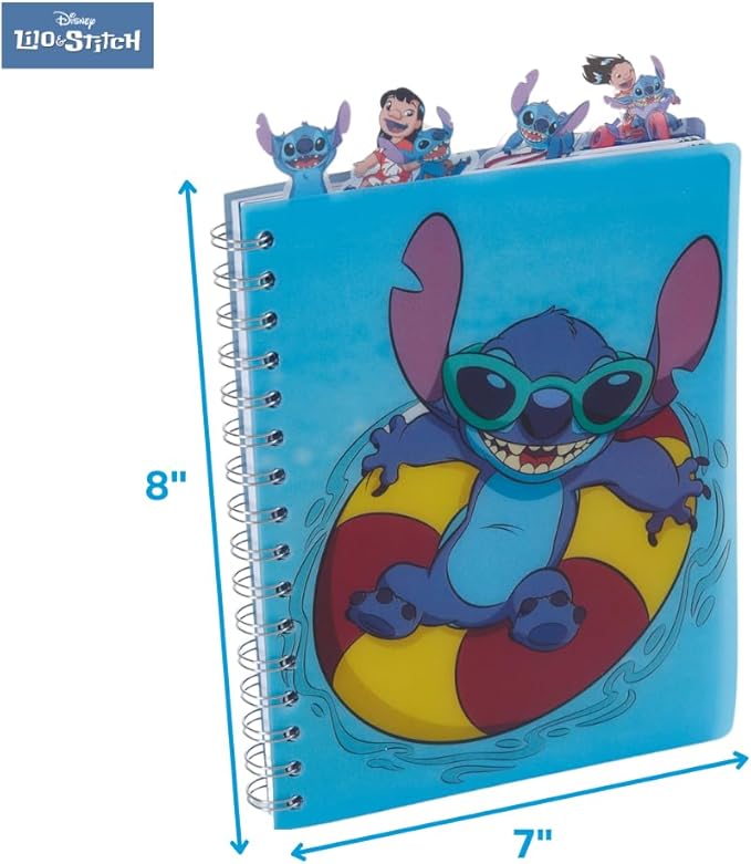 Innovative Designs Disney Lilo and Stitch Tab Journal Notebook, Spiral Bound, 96 Lined Pages, 8 x 7 inches, Blue