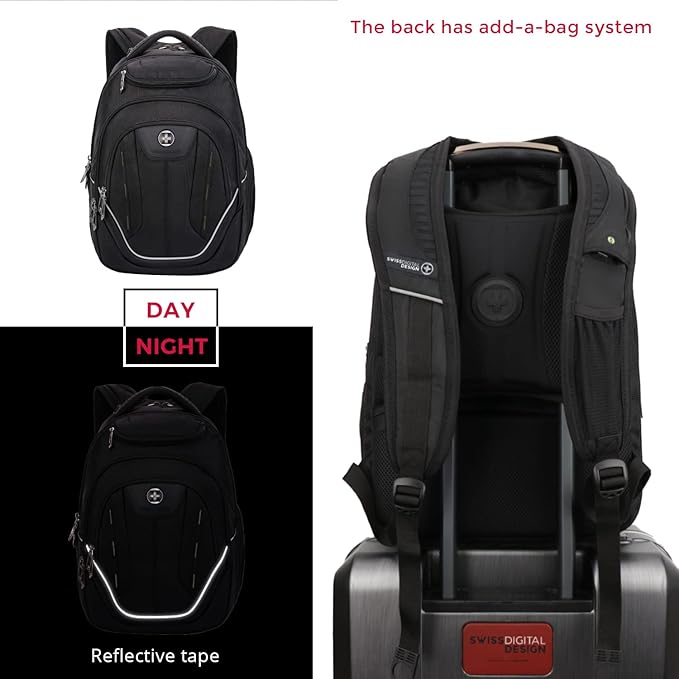 Swissdigital Design Large Travel Backpack For Men, TSA-Friendly Business Laptop Backpack, USB Charging Port，RFID Protection Tech Backpack Fits 15.6Inch Laptop (TERABYTE J16BTF-21) One Nation One World