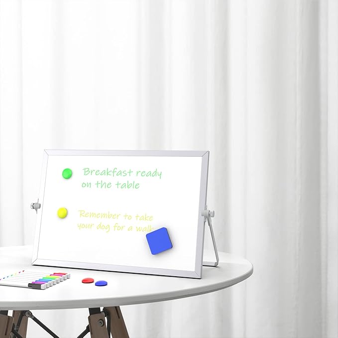 OWill Dry Erase White Board, 16inX12in Large Magnetic Desktop White Board with Stand,A3 Magnetic Whiteboard & Portable Double-Sided Whiteboard Easel for Drawing in School & Home