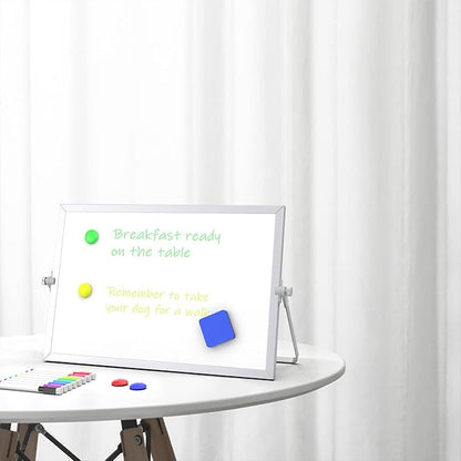 OWill Dry Erase White Board, 16inX12in Large Magnetic Desktop White Board with Stand,A3 Magnetic Whiteboard & Portable Double-Sided Whiteboard Easel for Drawing in School & Home