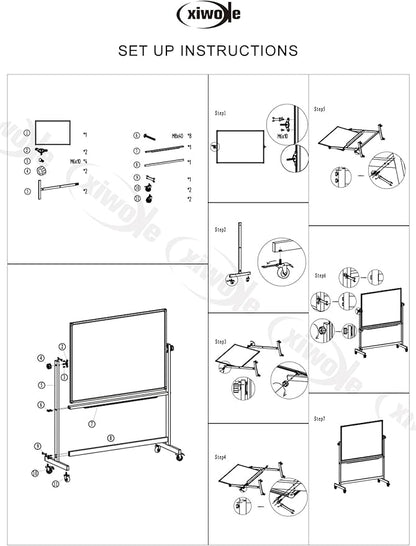 XIWODE 36x72 Large Magnetic Dry Erase Whiteboard with Stand - Double-Sided Freestanding Rolling Board, Flippable Design for Writing & Display, Silver Frame for Office, Classroom, Home