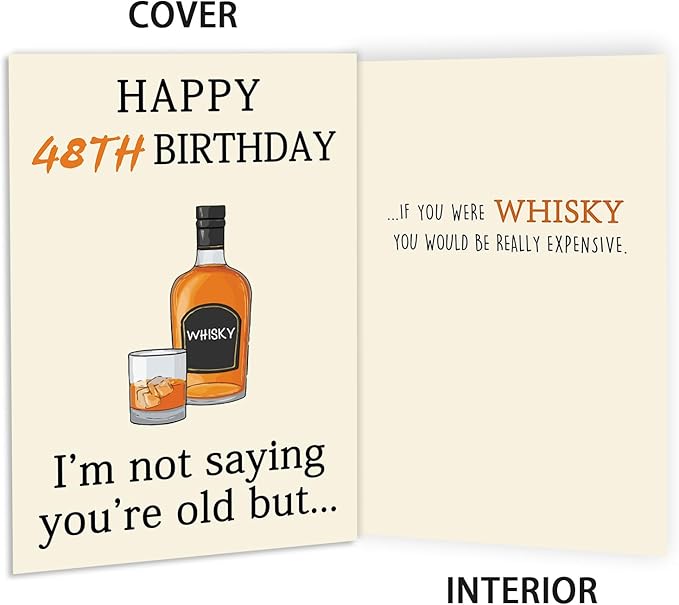 Funny Whiskey 48th Birthday Card, 48th Birthday Gifts Women Men, Unique 48th Birthday Decorations for Him Her, Happy 48 Year Old Birthday Card Gifts for Husband Wife