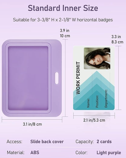 Uniclife 3 Pack Sliding ID Badge Holder Light Purple Horizontal Hard Plastic Case with Clear Window Card Protector Pouch for Office School ID Credit Cards Proximity Key Cards Driver’s Licenses