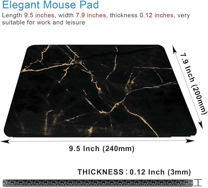 Mouse Pad,Black and Gold Marble Mouse Pad, Modern Marbling Mousepad, Custom Small Mouse Pads with Designs, Portable Office Non-Slip Rubber Base Wireless Mouse Pad for Laptop