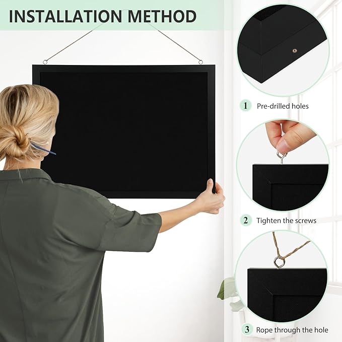 Large Cork Board Double-Sided Bulletin Board with Linen 36"x 24", Black Cork Boards for Walls Wood Frame Hanging Pin Board, Cork Board for Office Home School 1-Pack