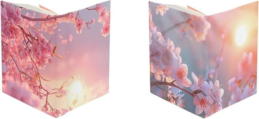 Book Cover 2 Pack Washable Peach Blossom Book Protector Pouch for Kids 9x11 Inches, Stretchable Reusable Book Sox for School Home Use