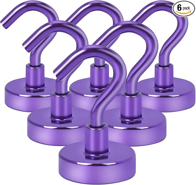 DIYMAG Magnetic Hooks, 30Lbs Strong Heavy Duty Cruise Magnet S-Hooks for Classroom, Fridge, Kitchen etc, (6 Pack-Purple)