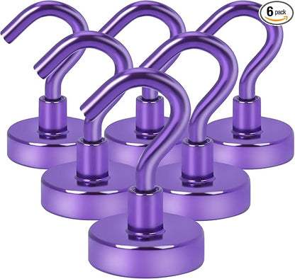 DIYMAG Magnetic Hooks, 30Lbs Strong Heavy Duty Cruise Magnet S-Hooks for Classroom, Fridge, Kitchen etc, (6 Pack-Purple)