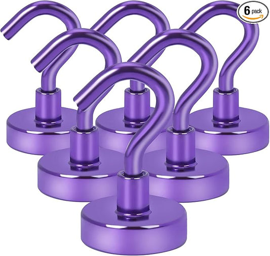 DIYMAG Magnetic Hooks, 30Lbs Strong Heavy Duty Cruise Magnet S-Hooks for Classroom, Fridge, Kitchen etc, (6 Pack-Purple)