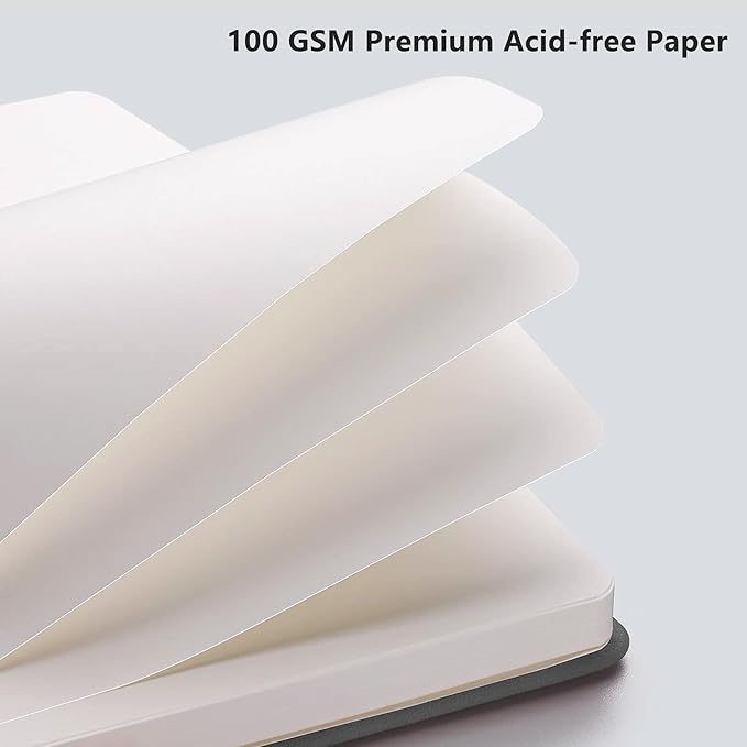 RETTACY Blank Journal Notebook, A5 Blank Journal with 192 Pages, 5.7'' × 8.3'' Medium Size, 68 LB/100 GSM Thick Paper, Leather Hardcover, for Sketching, Drawing, Painting (Gray)