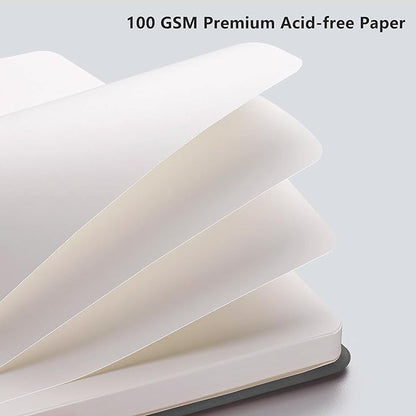 RETTACY Blank Journal Notebook, A5 Blank Journal with 192 Pages, 5.7'' × 8.3'' Medium Size, 68 LB/100 GSM Thick Paper, Leather Hardcover, for Sketching, Drawing, Painting (Gray)