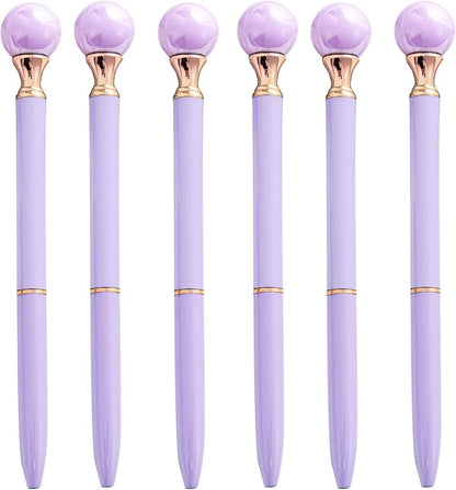 6 Pieces False Pearl Decoration Twist Metal Ballpoint Pen Ball Pen 1.0 MM Black Ink