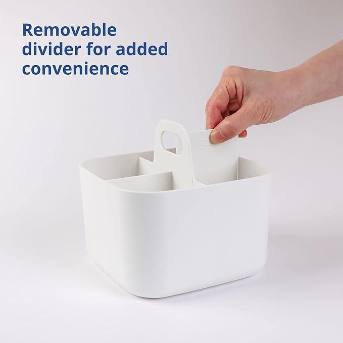 BLUE GINKGO Stackable Organizer Caddy – Korean-Made Portable Tote for Bathroom, Office, Crafts, or School Supplies (Square, White)