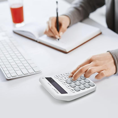 Cute Calculators Desktop, 12 Digit Basic Calculator with Big Buttons, Aesthetic Desk Accessories Large LCD for Office School Supplies (White)