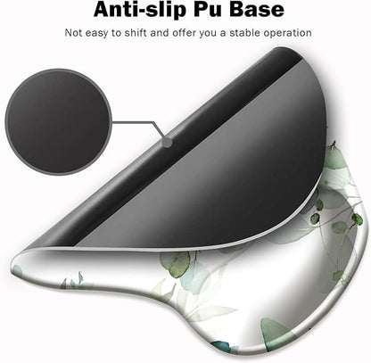 DOOKE Ergonomic Mouse Pad with Wrist Support and Coaster,Mouse Pads with Non-Slip PU Base for Home Office Working Studying Easy Typing & Pain Relief Eucalyptus Leaves