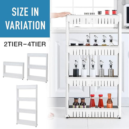 Slim Rolling Storage Cart 4 Tier, Small Plastic Kitchen Laundry Room Cart, Mobile Storage Organizer Shelves, Utility Cart Tower Rack for Bathroom Bedroom (White)