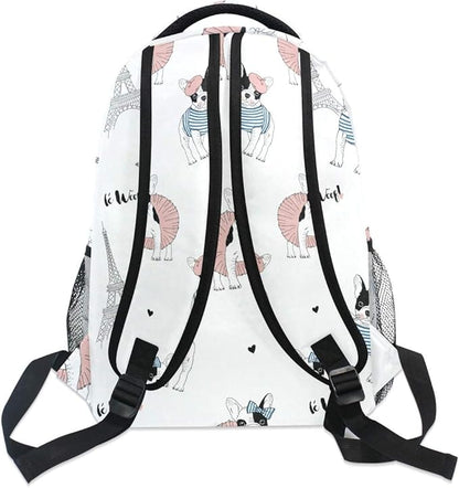 French Bulldog Paris Backpack School Bag Travel Daypack Rucksack for Students Boys Girls, Laptop Backpack