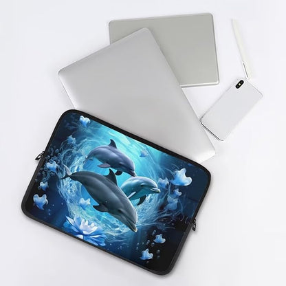 Dolphin Computer Sleeve for Women Men 10 inch Laptop Sleeve Durable Lap Top Case with Multiple Uses Tablet Bag Kawaii Animal Laptop Carrying Case Blue Flower Briefcase